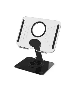 Green Lion Transparent Tablet Stand With 360° Rotating Base, 180° Foldable, Anti-slip Silicone, 360° Rotating Base - Black
