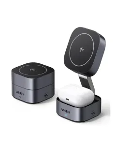 Ugreen Magflow 2-in-1 Magnetic Foldable Wireless Charging Station For Iphone 12-16 Series Airpods 3/2/pro