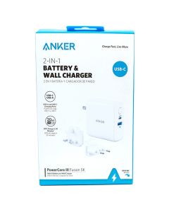 Anker 2 IN 1 Battery & Wall Charger -Power Core III Fusion 5K - White