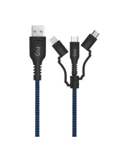 Goui 3 in1 USB Cable (8 Pin+Type C+Micro) 1.5 Mtr-Dark Blue