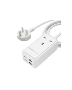 Momax ONEPLUG 5 in 1 65W GaN Extension Cord with USB - 2m - White 