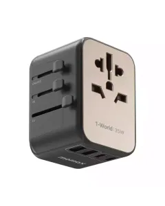 Momax 1-World PD35W 5 ports + AC Travel Adapter - Natural Titanium Chroma