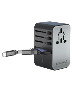 Ravpower 5-in-1 Universal Adapter For 190 Countries Pd70w- Grey/black