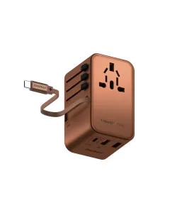 Momax 1-world + 70w Gan 3-port With Built-in Usb-c Cable + Ac Travel Adaptor - Desert Titanium