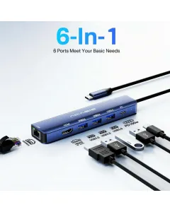 Acasis 6-in-1 Type-c 4k 60hz Docking Station Multi Ports Converter