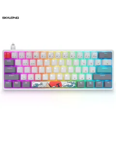 SKYLOONG GK61 60% 61 Keys Gateron Switch Mechanical Keyboard with Coral Sea PBT Double Shot Keycaps - Arabic
