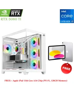 GAMING PC SHARX ProFin – Intel Core i7 14th Gen | RTX 5060 Ti 16GB | 1TB SSD | 32GB RAM White With Free Ipad