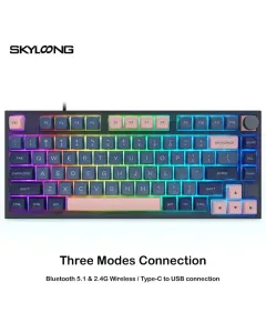 Skyloong Gk75 Three Modes Connection - Blue-pink (Mechanical & Hot-swappable Knob) Gaming Keyboard (Switch Brown) English / Arabic Layout
