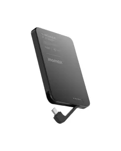 Momax 1-Power F.Pass⁺ 5000mAh Magnetic Battery Pack with Built-in Cable - Black