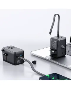 Powerology 2500W Universal Travel Adapter with 4000mAh Power Bank - Black