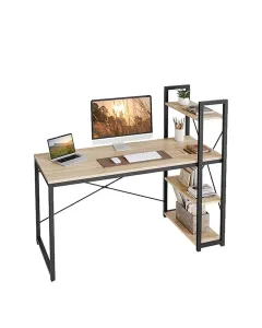 Modern Industrial Desk with 4-Tier Storage Shelves – Wood and Metal Workstation