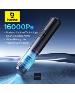 Baseus A5 Car Vacuum Cleaner 16000Pa Power Suction - Portable Cordless, LED Display, High-Efficiency Cordless Vacuum for Car & Home Use - Black
