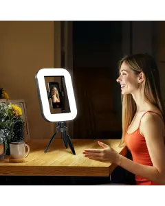 Porodo Lifestyle Handheld Ring Grip Camera & phone vlogging light with Desktop support & Phone clamp - Black