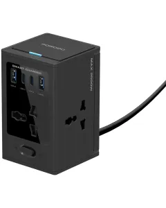 Porodo Universal GaN Multi-Port Cube Adapter with 4 AC Sockets - Black