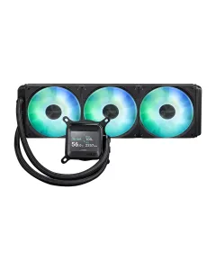 ASUS Prime LC ARGB LCD all-in-one CPU liquid cooler with sharp screen showcasing CPU & GPU information - Black