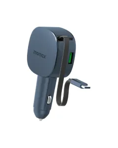 Momax 1-Move⁺ 2-Port Car Charger With Built-In Retractable Cable 60W - Gray 