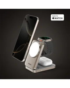 Momax 1-Charge Q.Port 3-in-1 Foldable Qi2 15W Magnetic Wireless Charging Stand - Titanium