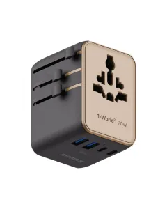 Momax 1-World 5-Port Mini Universal Travel GaN Charger 70W with Dual AC - Sandstone
