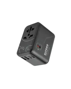 Eltoro 65W Travel Bull Adapter PD GaN Tech USB-A 2 Ports/USB-C 3 Ports - Black
