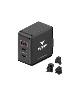 Eltoro Power Plug 65W Home Charger GaN Tech PD3.0/QC3.0 with Travel Plug - Black