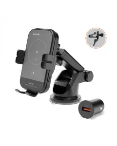 Porodo 3in1 Dual Coil Car Charger Mount Qc 3.0 With Fast Wireless Charger 15w - Black