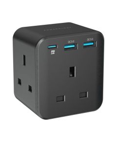 Powerology 3-outlet Wall Socket With Fast Charging USB PD 20W - Black