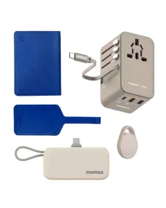 Momax Travel Set Adapter 70w With Cable Built In Type-c +type-c 3-in 1 Mini Battery Pack+pinpop+passport Cover