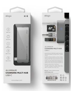ELAGO ALUMINUM CARGING MULTI HUB USB-C BLK