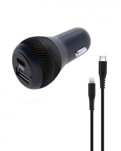POWEROLOGY ULTRA QUICK CAR CHARGER  USB-C TO LIGHTNING CABLE (0.9/3FT) - BLACK