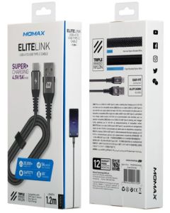 MOMAX ELITELINK USB-A TO USB-C CABLE 1.2M - GREY