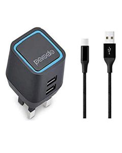 PORODO DUALUSB WALLCHARGER 2.4 ROPE TYPE C BLACK