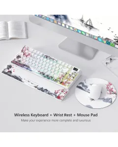 Womier SK80 Pro 75% Wireless Mechanical Keyboard with Integrated Multimedia Display (Wrist Rest / Mouse Pad) (English/Arabic)