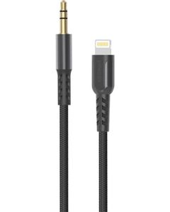 PORODO LIGHTNING TO AUX BREIDED METALLIC DURABLE TOUGH CABLE WITH 1.2M - BLACK
