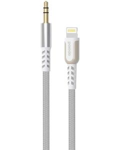 PORODO LIGHTNING TO AUX BREIDED METALLIC DURABLE TOUGH CABLE WITH 1.2M - WHITE