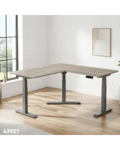 Gamvity L Shape Standing Ergonomic 3 Legs Stand Up Modern Furniture Table Electric Height Adjustable Desk(1000x1750mm) - Grey / White OAK