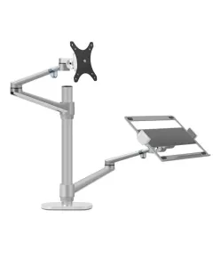 Gamvity OLL-3L Aluminum 2 in 1 Monitor Arm, Laptop Stand 17" - 27", Each Arm upto 6 KG - Silver