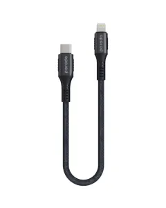 Porodo Braided & Aluminum Type-C to Lightning PD Cable 3A - 0.25M Black 