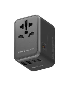 MOMAX 1-World 65W GaN AC Travel Adaptor - Black
