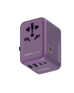 MOMAX 1-World 65W GaN AC Travel Adaptor - Deep Purple
