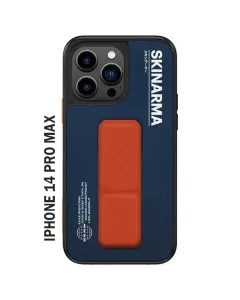 Skinarma Case For iPhone 14 Pro Max (6.7inch) - GYO With orange grip and stand - Navy Blue