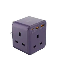 Momax Oneplug 3- Outlet Cube Extension Socket With USB -Deep Purple