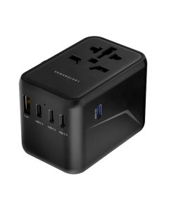 Powerology 65W PD Universal Multi-port Travel Adapter & Charger With x4 TYPE-C & One USB Port's - Black
