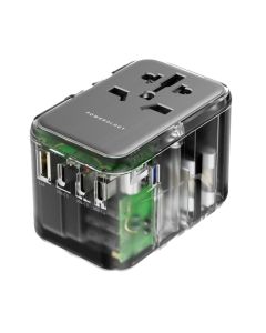 Powerology 65W PD Universal Multi-port Travel Adapter & Charger With x4 TYPE-C & One USB Port's - Transparent/Grey