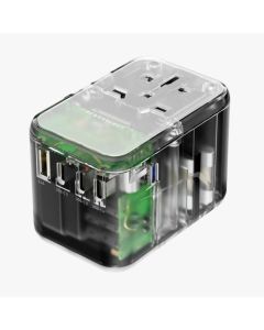 Powerology 65W PD Universal Multi-port Travel Adapter & Charger With x4 TYPE-C & One USB Port's - Transparent