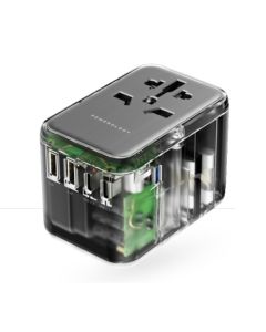 Powerology 65W PD Universal Multi-Port Travel Adapter With 3 USB-C Output 2 USB-A Ports - Transparent/Grey