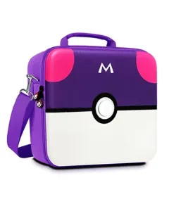 N.Switch OLED Deluxe Protective Hard Shell Carry Bag Carrying Case - All-in-ONE - Pokemon Ball - Wht & Purple