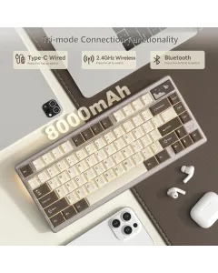 Womier SK71 Pro – 75% Wireless Aluminum Mechanical Keyboard with VIA Support - Desert with POM Vanilla switches