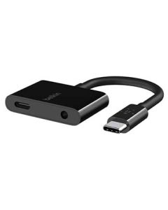 BELKIN ROCKSTAR 3.5MM AUDIO+USB-C CHARGE ADAPTER - BLACK