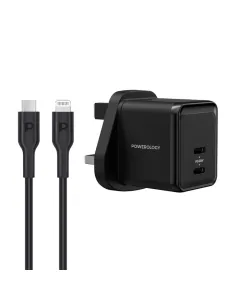 Powerology Super Compact Gan Charger with (1.2m/4ft) USB-C To Lightning Cable