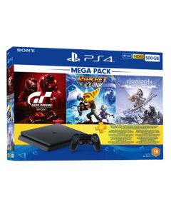 Sony Playstation 4 Slim 500GB Console - Black  3Games (Gran Turismo R2 /Horizon Zero Dawn R2/ Ratchet Clank R2) 3 Month PS Plus Kuwait Bundle